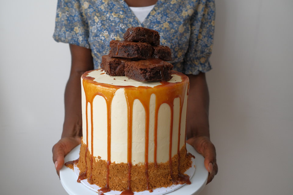 The ultimate Vanilla Biscoff Brownie birthday cake image